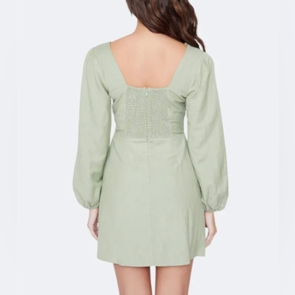 Lost + Wander Sage Green Emilia Mini Dress Linen Blend Sz L - Picture 9 of 14